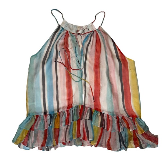 Caroline Constas Isla Silk Rainbow Striped
Ruffle Halter Silk Top Fits Like Med - Picture 1 of 5